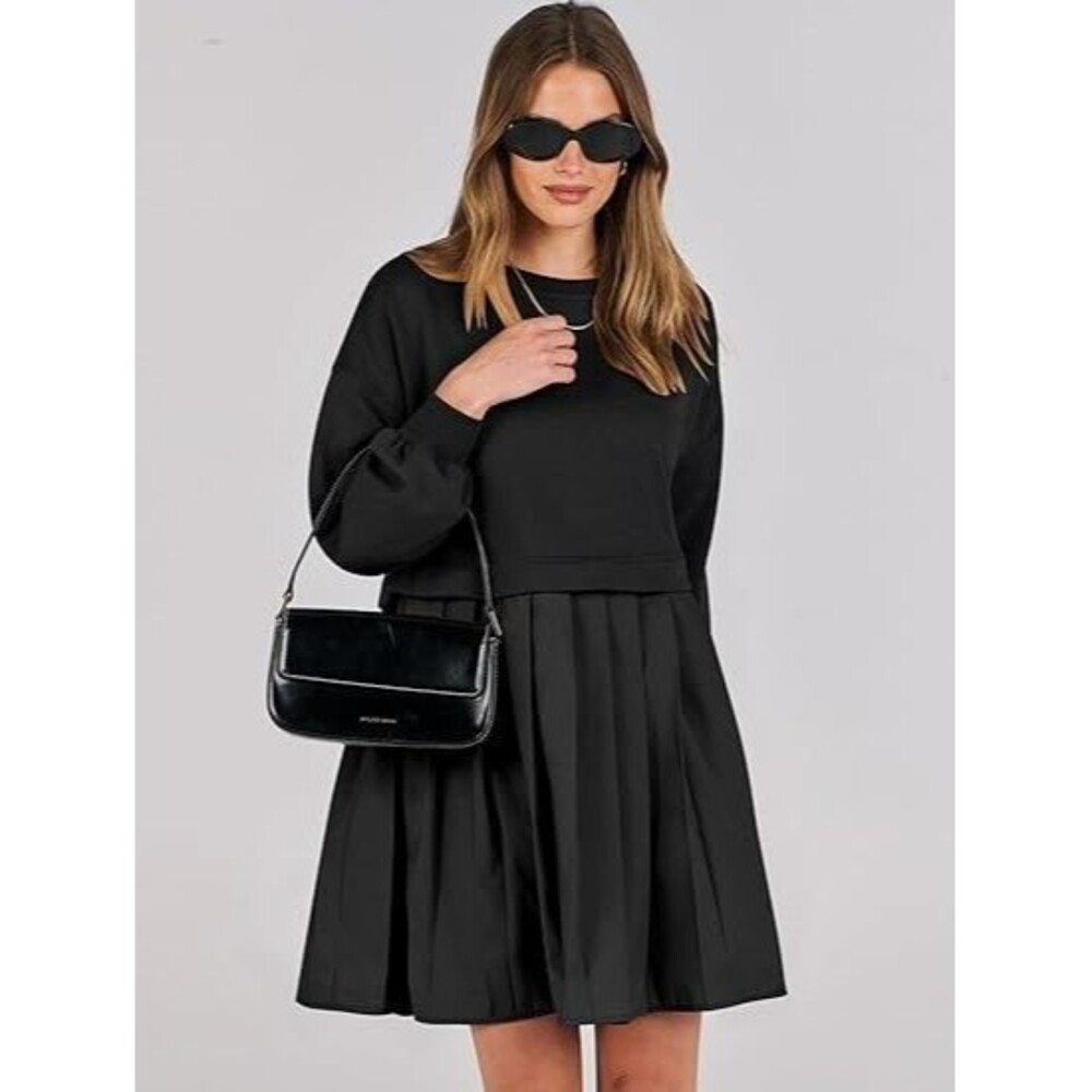 ANRABESS Women's Sweatshirts Dress MEDIUM Black Oversized Long Sleeve Patchwork